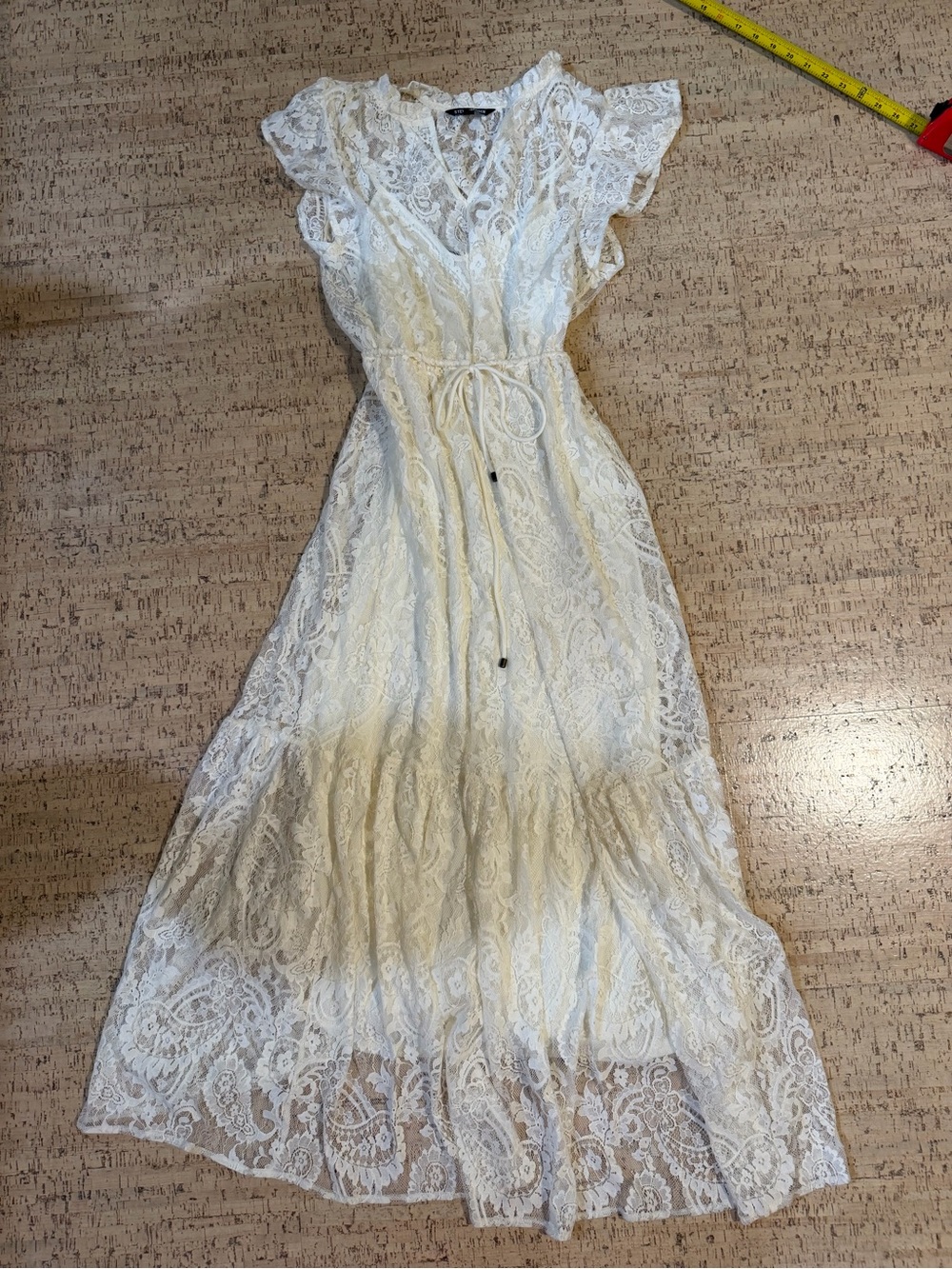 Steve Madden White Lace Maxi Dress Ruffle Sleeve Boho Size S Bridal